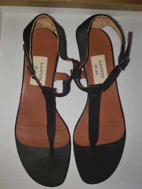 Pre Owned 2009 Lanvin Black Silk Open Toe Size 11